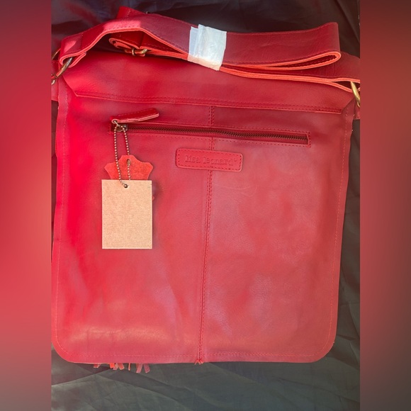 LISA LEONARD Deep Ruby Red Leather Cross-body Handbag - - Picture 5 of 12